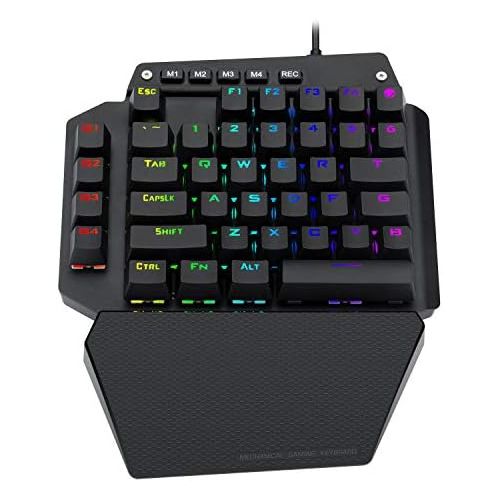  HUO JI K-700 One Handed Mechanical Gaming Keyboard, RGB Led Backlit, Black Switches, 41 Macro Keys, Detachable Wrist Rest and Type C Cable, Hot Swappable 44 Key