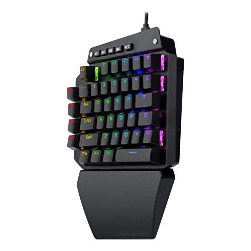  HUO JI K-700 One Handed Mechanical Gaming Keyboard, RGB Led Backlit, Black Switches, 41 Macro Keys, Detachable Wrist Rest and Type C Cable, Hot Swappable 44 Key