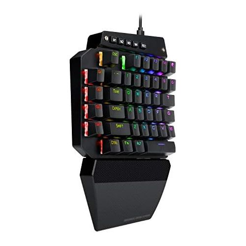  HUO JI K-700 One Handed Mechanical Gaming Keyboard, RGB Led Backlit, Black Switches, 41 Macro Keys, Detachable Wrist Rest and Type C Cable, Hot Swappable 44 Key