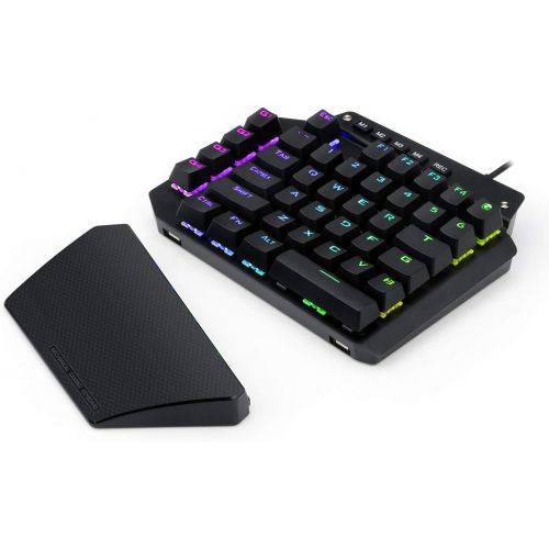  HUO JI K-700 One Handed Mechanical Gaming Keyboard, RGB Led Backlit, Black Switches, 41 Macro Keys, Detachable Wrist Rest and Type C Cable, Hot Swappable 44 Key