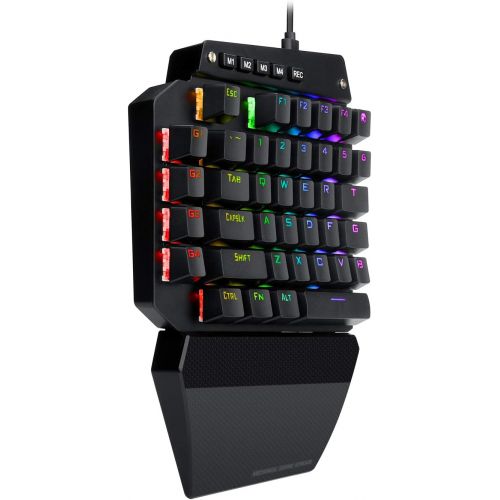  HUO JI K-700 One Handed Mechanical Gaming Keyboard, RGB Led Backlit, Black Switches, 41 Macro Keys, Detachable Wrist Rest and Type C Cable, Hot Swappable 44 Key