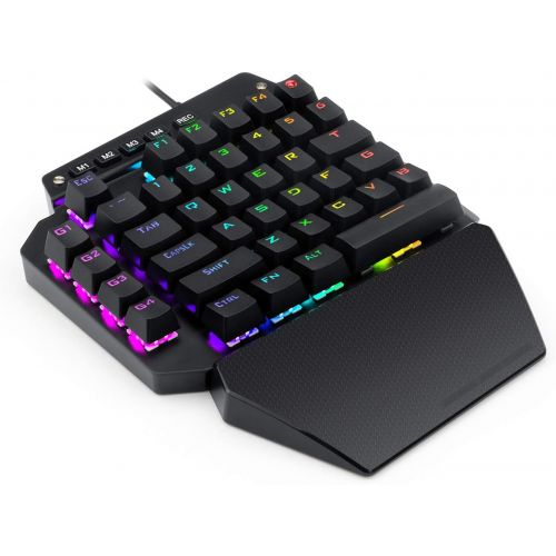  HUO JI K-700 One Handed Mechanical Gaming Keyboard, RGB Led Backlit, Black Switches, 41 Macro Keys, Detachable Wrist Rest and Type C Cable, Hot Swappable 44 Key