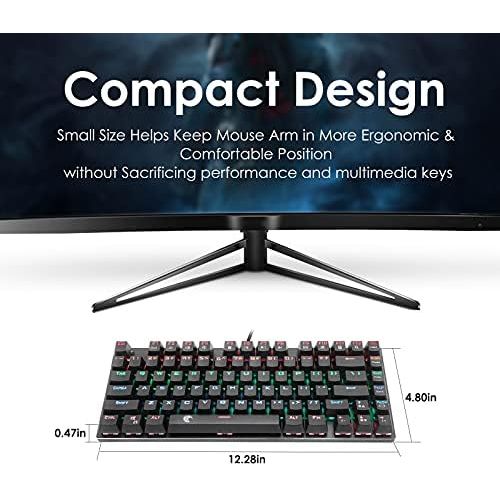  HUO JI 60% Mechanical Gaming Keyboard, E-Yooso Z-88 with Red Switches, Rainbow LED Backlit, Compact 81 Keys Hot Swappable,Black