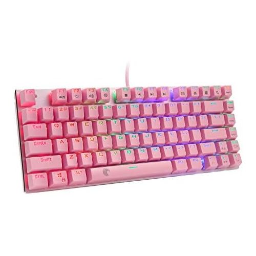 HUO JI E-Yooso Z-88 RGB Mechanical Gaming Keyboard, Blue Switches, 60% Compact 81 Keys Hot Swappable for Mac, PC, Cute Pink