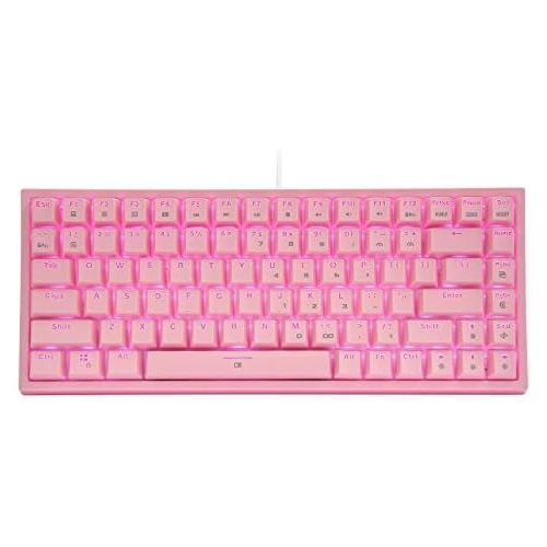  HUO JI CQ84 RGB Mechanical Gaming Keyboard, Programmable RGB Backlit, Blue Switches, USB Wired 75% Compact 84 Keys Anti-Ghosting for Mac, PC, Pink