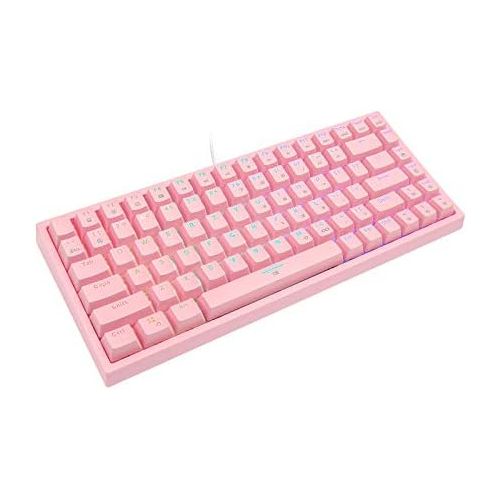  HUO JI CQ84 RGB Mechanical Gaming Keyboard, Programmable RGB Backlit, Blue Switches, USB Wired 75% Compact 84 Keys Anti-Ghosting for Mac, PC, Pink