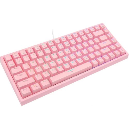  HUO JI CQ84 RGB Mechanical Gaming Keyboard, Programmable RGB Backlit, Blue Switches, USB Wired 75% Compact 84 Keys Anti-Ghosting for Mac, PC, Pink