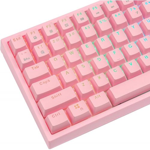  HUO JI CQ84 RGB Mechanical Gaming Keyboard, Programmable RGB Backlit, Blue Switches, USB Wired 75% Compact 84 Keys Anti-Ghosting for Mac, PC, Pink