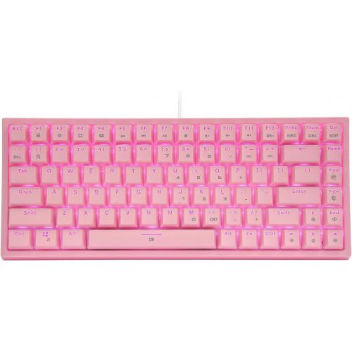  HUO JI CQ84 RGB Mechanical Gaming Keyboard, Programmable RGB Backlit, Blue Switches, USB Wired 75% Compact 84 Keys Anti-Ghosting for Mac, PC, Pink