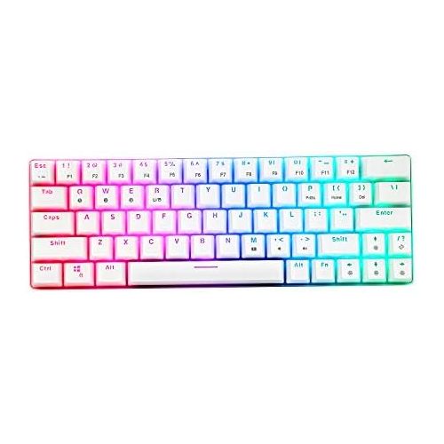  HUO JI CQ63 60% RGB Wireless Mechanical Gaming Keyboard, Authentic Cherry MX Blue Switches, Bluetooth 5.0, Wired Keyboard 63 Keys for PC Tablet Laptop Cell Phone, White
