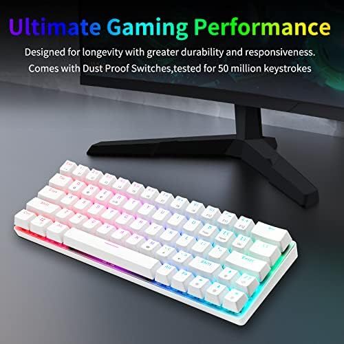  HUO JI CQ63 60% RGB Wireless Mechanical Gaming Keyboard, Authentic Cherry MX Blue Switches, Bluetooth 5.0, Wired Keyboard 63 Keys for PC Tablet Laptop Cell Phone, White