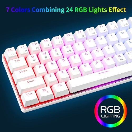  HUO JI CQ63 60% RGB Wireless Mechanical Gaming Keyboard, Authentic Cherry MX Blue Switches, Bluetooth 5.0, Wired Keyboard 63 Keys for PC Tablet Laptop Cell Phone, White