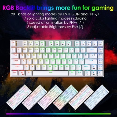  HUO JI E-Yooso Z-88 RGB Mechanical Gaming Keyboard, Metal Panel, Brown Switches, Compact 81 Keys Hot Swappable for Mac, PC, Silver and White