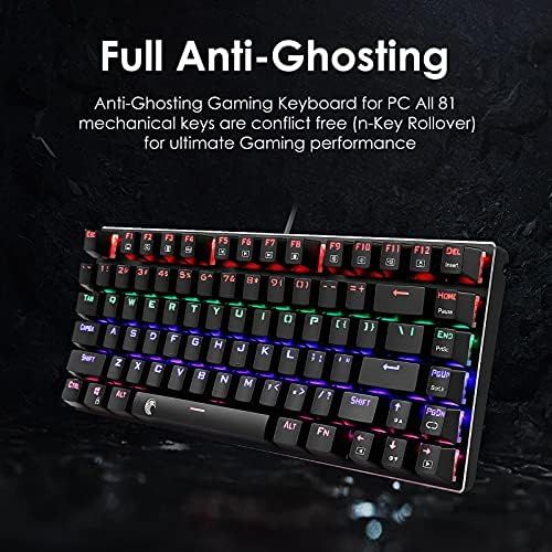  HUO JI 60% Mechanical Gaming Keyboard, E-Yooso Z-88 with Blue Switches, Rainbow LED Backlit, Compact 81 Keys Hot Swappable, Black