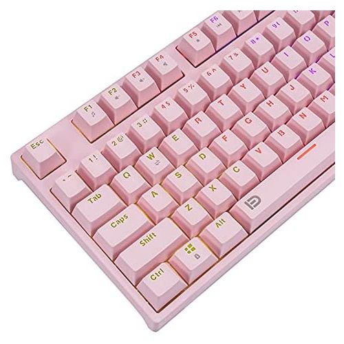  HUO JI Pink Mechanical Gaming Keyboard, USB Wired with Rainbow LED Backlit, Blue Switches, Multimedia Keys,108 Keys No Conflict