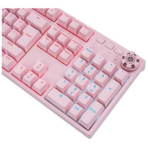  HUO JI Pink Mechanical Gaming Keyboard, USB Wired with Rainbow LED Backlit, Blue Switches, Multimedia Keys,108 Keys No Conflict