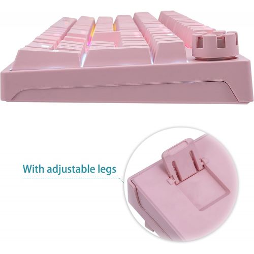  HUO JI Pink Mechanical Gaming Keyboard, USB Wired with Rainbow LED Backlit, Blue Switches, Multimedia Keys,108 Keys No Conflict