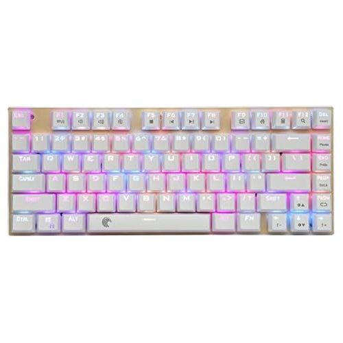  HUO JI E-Yooso Z-88 RGB Mechanical Gaming Keyboard, Brown Switches, USB Wired Compact 81 Keys Hot Swappable for Mac, PC, Gold and White