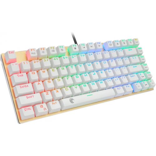  HUO JI E-Yooso Z-88 RGB Mechanical Gaming Keyboard, Brown Switches, USB Wired Compact 81 Keys Hot Swappable for Mac, PC, Gold and White