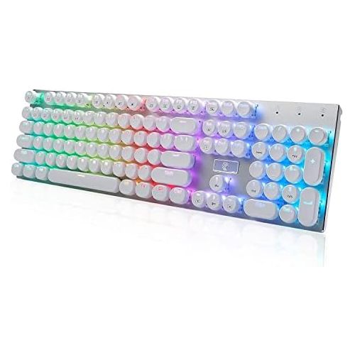  HUO JI E-Yooso Z-88 Retro Mechanical Gaming Keyboard, Programmable RGB Backlit, Blue Switches - Clicky, Typewriter Style,104 Keys Hot Swappable for Mac, PC, White