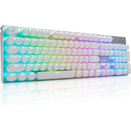  HUO JI E-Yooso Z-88 Retro Mechanical Gaming Keyboard, Programmable RGB Backlit, Blue Switches - Clicky, Typewriter Style,104 Keys Hot Swappable for Mac, PC, White