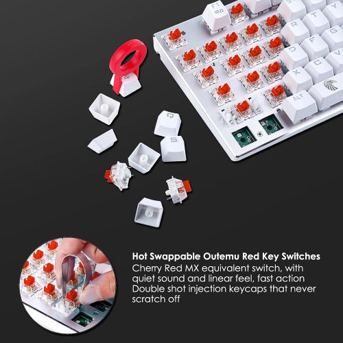 [아마존베스트]HUO JI 60% Mechanical Gaming Keyboard, E-Element Z88 with Red Switches, Rainbow LED Backlit, Water Resistant, Compact 81 Keys Anti-Ghost, White