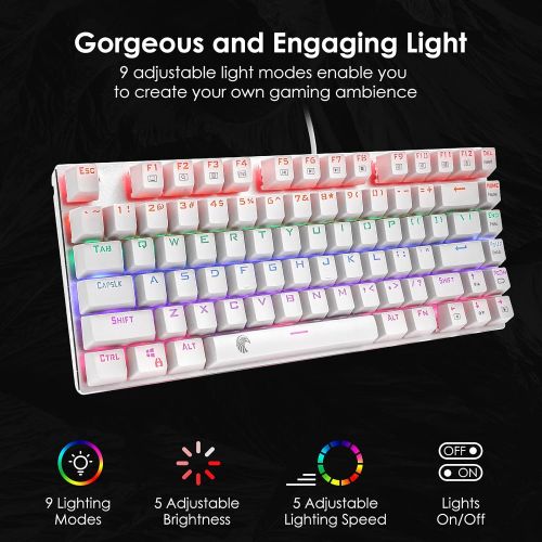  [아마존베스트]HUO JI 60% Mechanical Gaming Keyboard, E-Element Z88 with Red Switches, Rainbow LED Backlit, Water Resistant, Compact 81 Keys Anti-Ghost, White