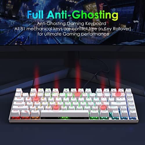  [아마존베스트]HUO JI Z88 Z-88 RGB Mechanical Gaming Keyboard, Blue Switch , LED Backlit, Water Resistant, Compact 81 Keys Anti-Ghosting for Mac, PC, White