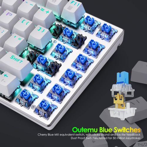  [아마존베스트]HUO JI Z88 Z-88 RGB Mechanical Gaming Keyboard, Blue Switch , LED Backlit, Water Resistant, Compact 81 Keys Anti-Ghosting for Mac, PC, White