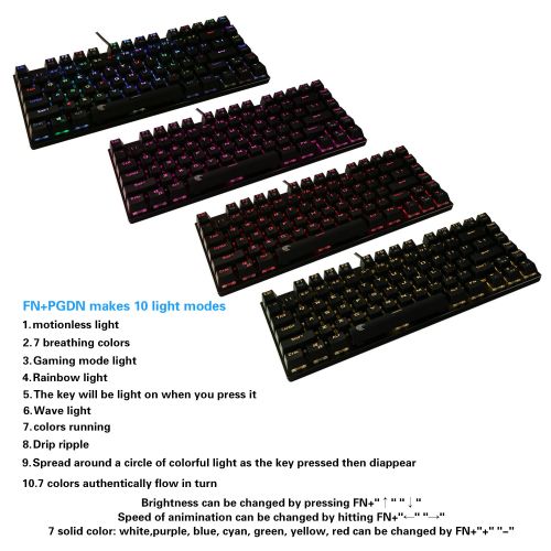  HUO JI E-Element Z-88 RGB Mechanical Gaming Keyboard, Black Switch -Linear and Quiet, LED Backlit, Water Resistant, Compact Design, 81 Keys Anti-Ghost, Black