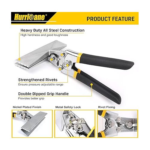  HURRICANE Sheet Metal Hand Seamer, 6 Inch Straight Jaw Sheet Bender Tools for Flattening Metal,Double Dipped Cushion Handle