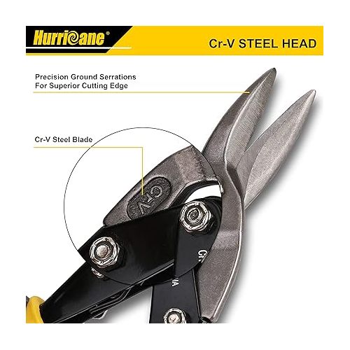  HURRICANE 10 Inch Aviation Tin Snips, Heavy Duty Metal Cutter Shears for Cutting Sheet Metal, Straight Cut, Chrome Vanadium Steel