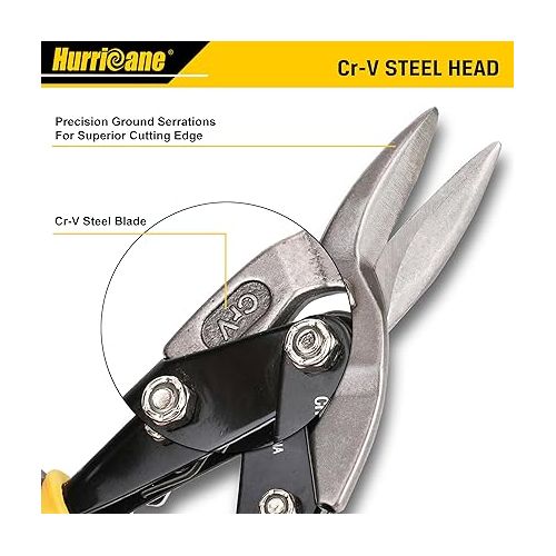  HURRICANE 10 Inch Aviation Tin Snips, Heavy Duty Metal Cutter Shears for Cutting Sheet Metal, Straight Cut, Chrome Vanadium Steel