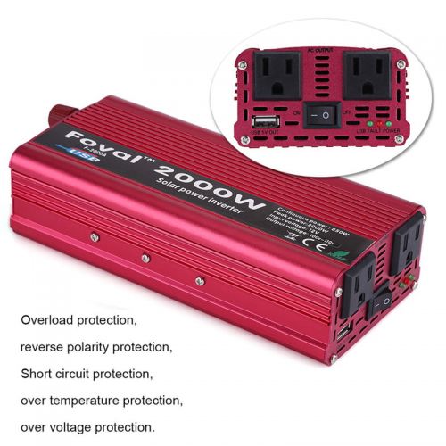  HURRISE Power Inverter,2000W DC 12V to AC 110V Power Inverter Converter W Dual Outlets for Home Car Outdoor Use