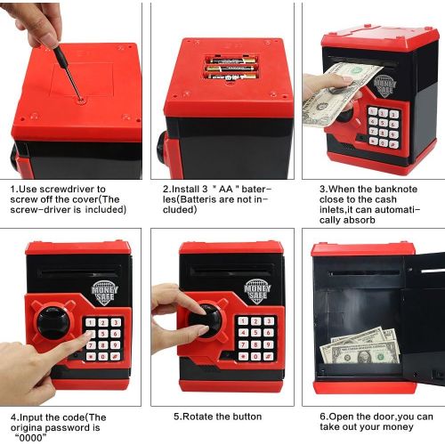  [아마존베스트]HUSAN Great Gift Toy for Children Kids Code Electronic Piggy Banks Mini ATM Electronic Coin Bank Coin Box for Children Fun Toy, Red