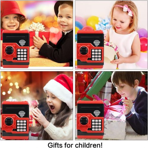  [아마존베스트]HUSAN Great Gift Toy for Children Kids Code Electronic Piggy Banks Mini ATM Electronic Coin Bank Coin Box for Children Fun Toy, Red