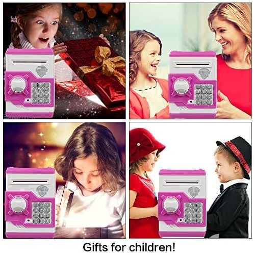  [아마존베스트]HUSAN Great Gift Toy for Kids Code Electronic Piggy Banks Mini ATM Electronic Save Money Coin Bank Box for Children Password Lock case (Pink)