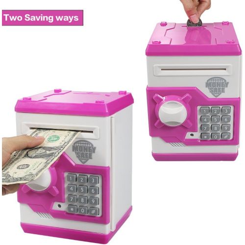  [아마존베스트]HUSAN Great Gift Toy for Kids Code Electronic Piggy Banks Mini ATM Electronic Save Money Coin Bank Box for Children Password Lock case (Pink)