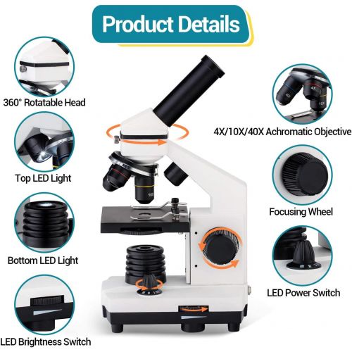  [아마존베스트]HUTACT USCAMEL Biological Microscope for Kids, Students and Adult Powerful Biological Childrens Microscope Set for School Laboratory Home Biological Scientific Research Education