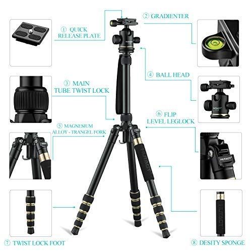  HUTACT Tripod Camera for DSLR, Monopod Kit 360°Ball Head with Quick Release Plate, Lightweight Portable Adjustable Compact Travel Camera Tripod Stand, with a Belt, Adapter Mount an
