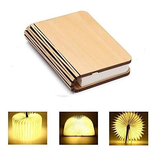  HUYOZOY Holz Buch Lampe, Mini Folding Buch Licht magnetische USB wiederaufladbare 880mAh Lithium-Batterien LED Schreibtisch Tischlampe fuer Dekor, Jubilaum warmes Weiss