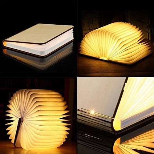  HUYOZOY Holz Buch Lampe, Mini Folding Buch Licht magnetische USB wiederaufladbare 880mAh Lithium-Batterien LED Schreibtisch Tischlampe fuer Dekor, Jubilaum warmes Weiss