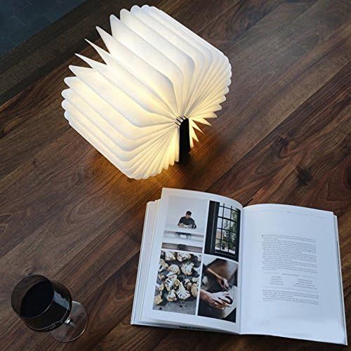  HUYOZOY Holz Buch Lampe, Mini Folding Buch Licht magnetische USB wiederaufladbare 880mAh Lithium-Batterien LED Schreibtisch Tischlampe fuer Dekor, Jubilaum warmes Weiss