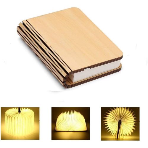  HUYOZOY Holz Buch Lampe, Mini Folding Buch Licht magnetische USB wiederaufladbare 880mAh Lithium-Batterien LED Schreibtisch Tischlampe fuer Dekor, Jubilaum warmes Weiss