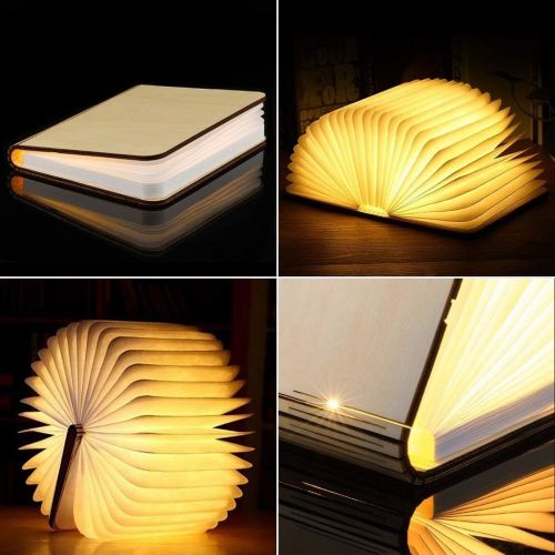  HUYOZOY Holz Buch Lampe, Mini Folding Buch Licht magnetische USB wiederaufladbare 880mAh Lithium-Batterien LED Schreibtisch Tischlampe fuer Dekor, Jubilaum warmes Weiss