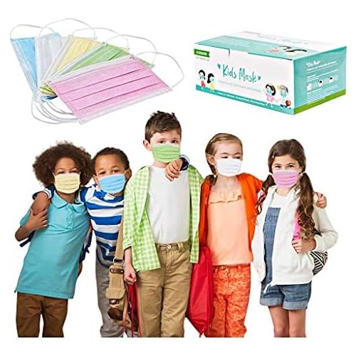  [아마존베스트]Huyuri 100 Pieces Childrens Disposable 3-ply Non-Woven Fabric Face Bandanas Patterned Outdoor - A multicoloured