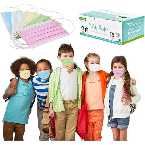  [아마존베스트]Huyuri 100 Pieces Childrens Disposable 3-ply Non-Woven Fabric Face Bandanas Patterned Outdoor - A multicoloured