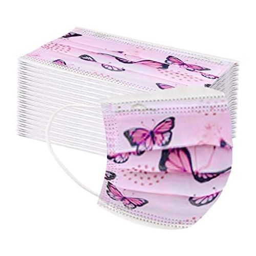  [아마존베스트]Huyuri 100 Pieces Childrens Disposable 3-ply Non-Woven Fabric Face Bandanas Patterned Outdoor - D Multicoloured