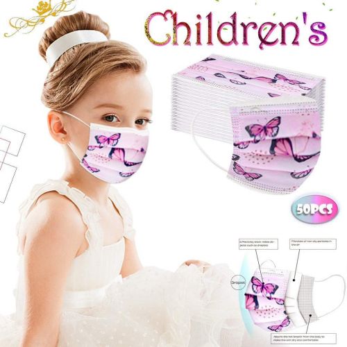  [아마존베스트]Huyuri 100 Pieces Childrens Disposable 3-ply Non-Woven Fabric Face Bandanas Patterned Outdoor - D Multicoloured