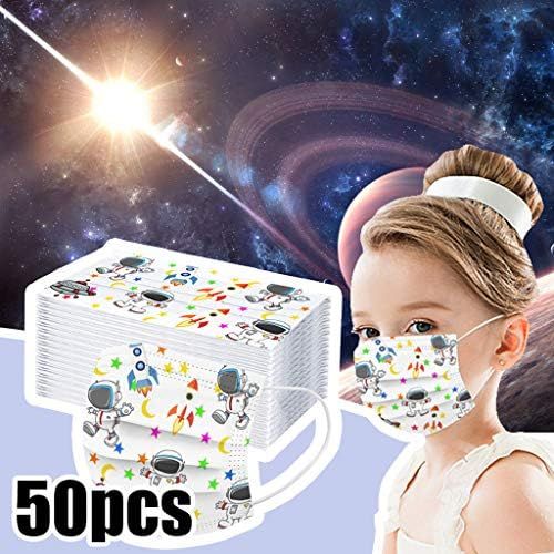  [아마존베스트]Huyuri 100 Pieces Childrens Disposable 3-ply Non-Woven Fabric Face Bandanas Patterned Outdoor - F White